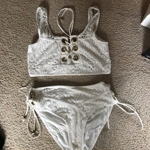 White two piece swim rave set